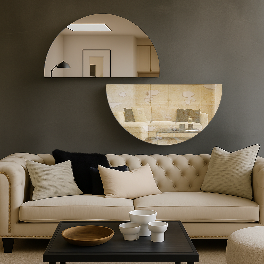 Set Of 2 HalfMoon Antique Silver & Silver Frameless Wall Mirror — free download