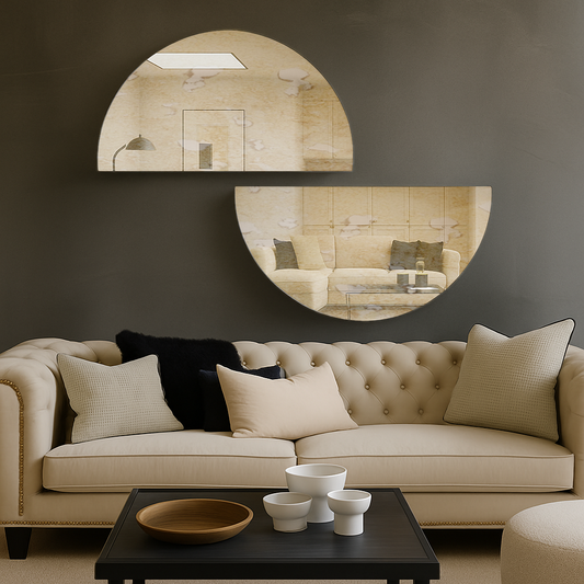 Set Of 2 Half-Moon Antique Silver Frameless Wall Mirror