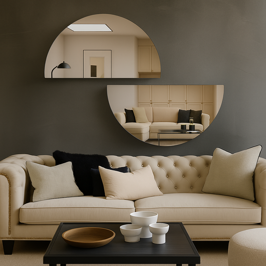 Set Of 2 Half-Moon Silver Frameless Wall Mirror