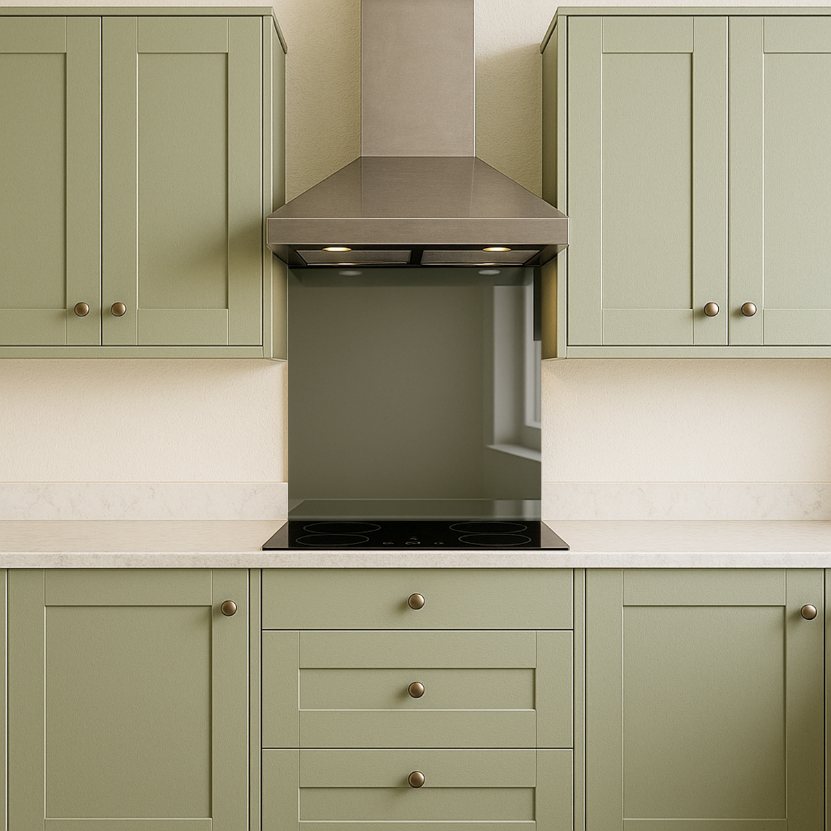 Grey Tempered Mirror Hob Splashback – Heat Resistant Kitchen Wall Splashback (5 Sizes)