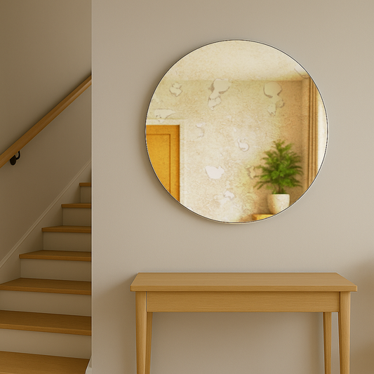Antique silver Contemporary Round Frameless Mirror