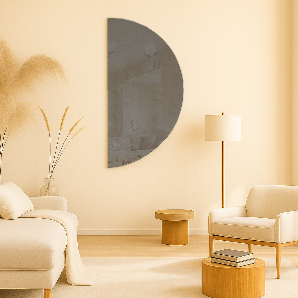 Half-Moon Antique Grey Frameless Wall Mirror