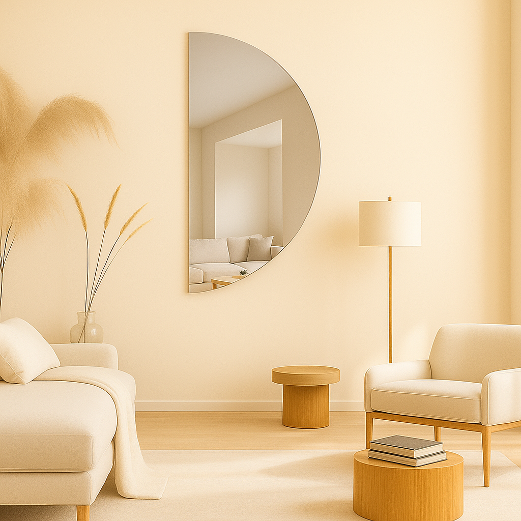 Half-Moon Silver Frameless Wall Mirror