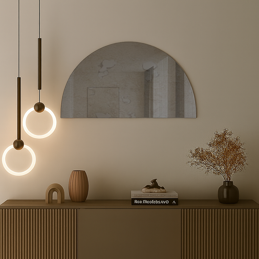 Half-Moon Antique Grey Frameless Wall Mirror