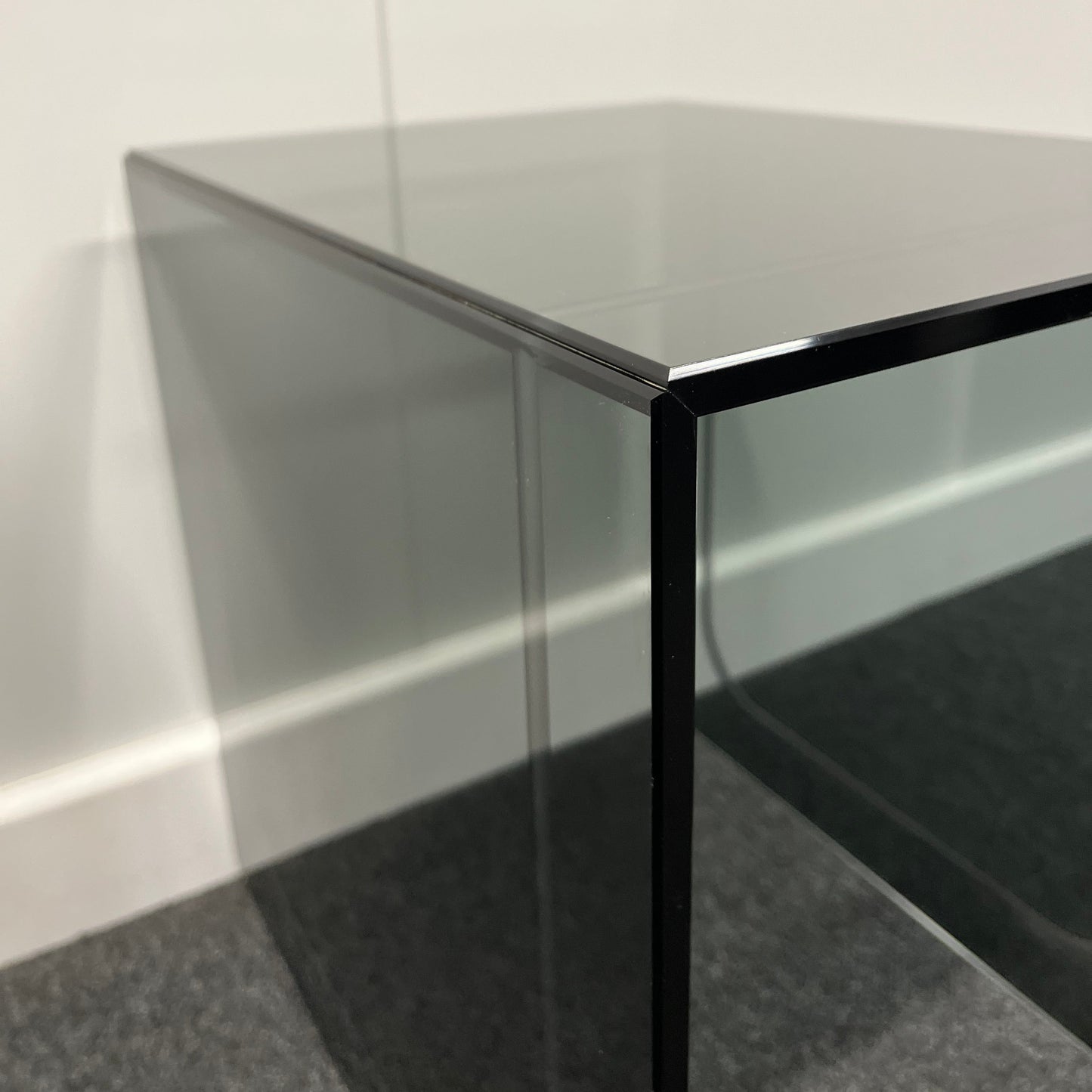 Small Smoked Glass Side Table | 10mm Tempered Grey Tint Glass, Frameless & UV Bonded
