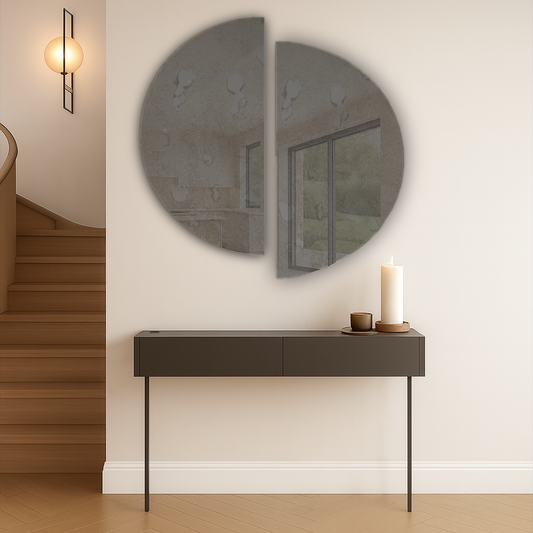 Set Of 2 Half-Moon Antique Grey Frameless Wall Mirror
