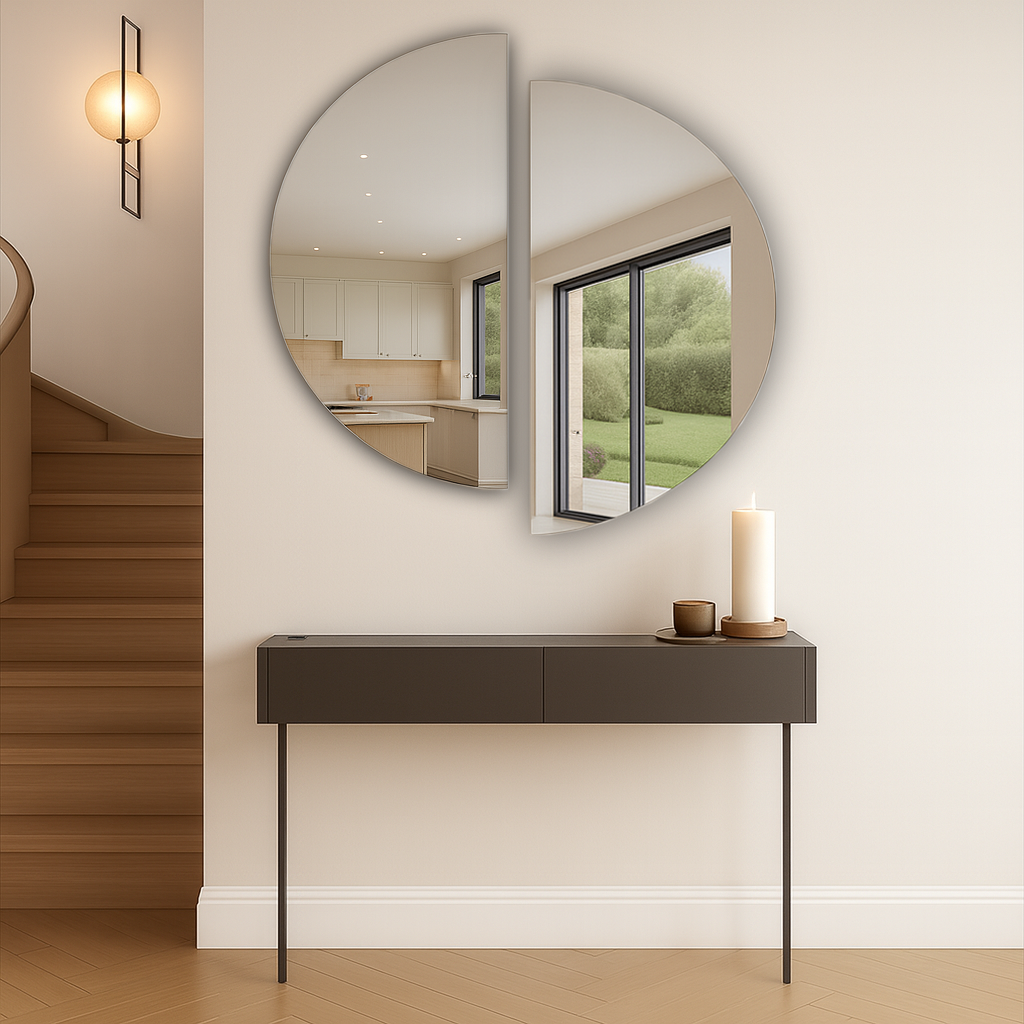 Set Of 2 Half-Moon Silver Frameless Wall Mirror