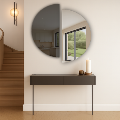 Set Of 2 Half-Moon Silver & Grey Frameless Wall Mirror