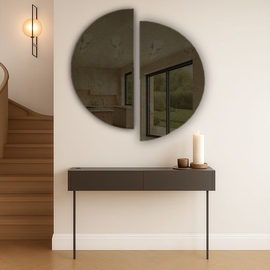 Set Of 2 Half-Moon Antique Bronze Frameless Wall Mirror