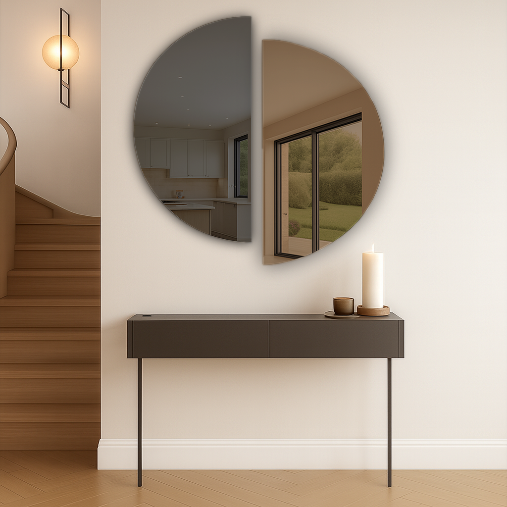 Set Of 2 Half-Moon Bronze & Grey Frameless Wall Mirror
