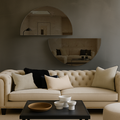 Set Of 2 Half-Moon Antique Bronze Frameless Wall Mirror