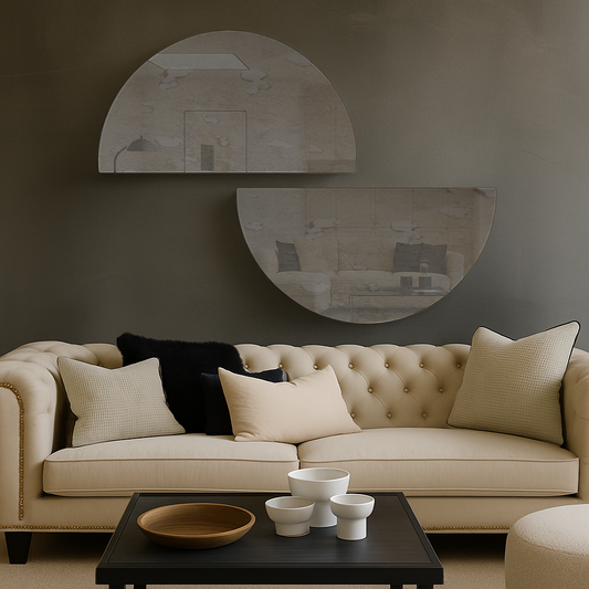 Set Of 2 Half-Moon Antique Grey Frameless Wall Mirror