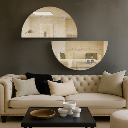 Set Of 2 Half-Moon Antique Silver Frameless Wall Mirror