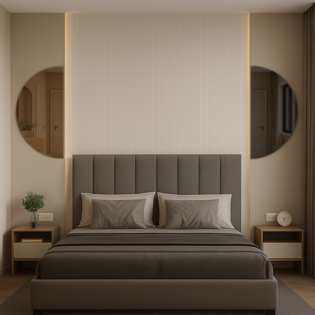 Set Of 2 Half-Moon Bronze & Grey Frameless Wall Mirror