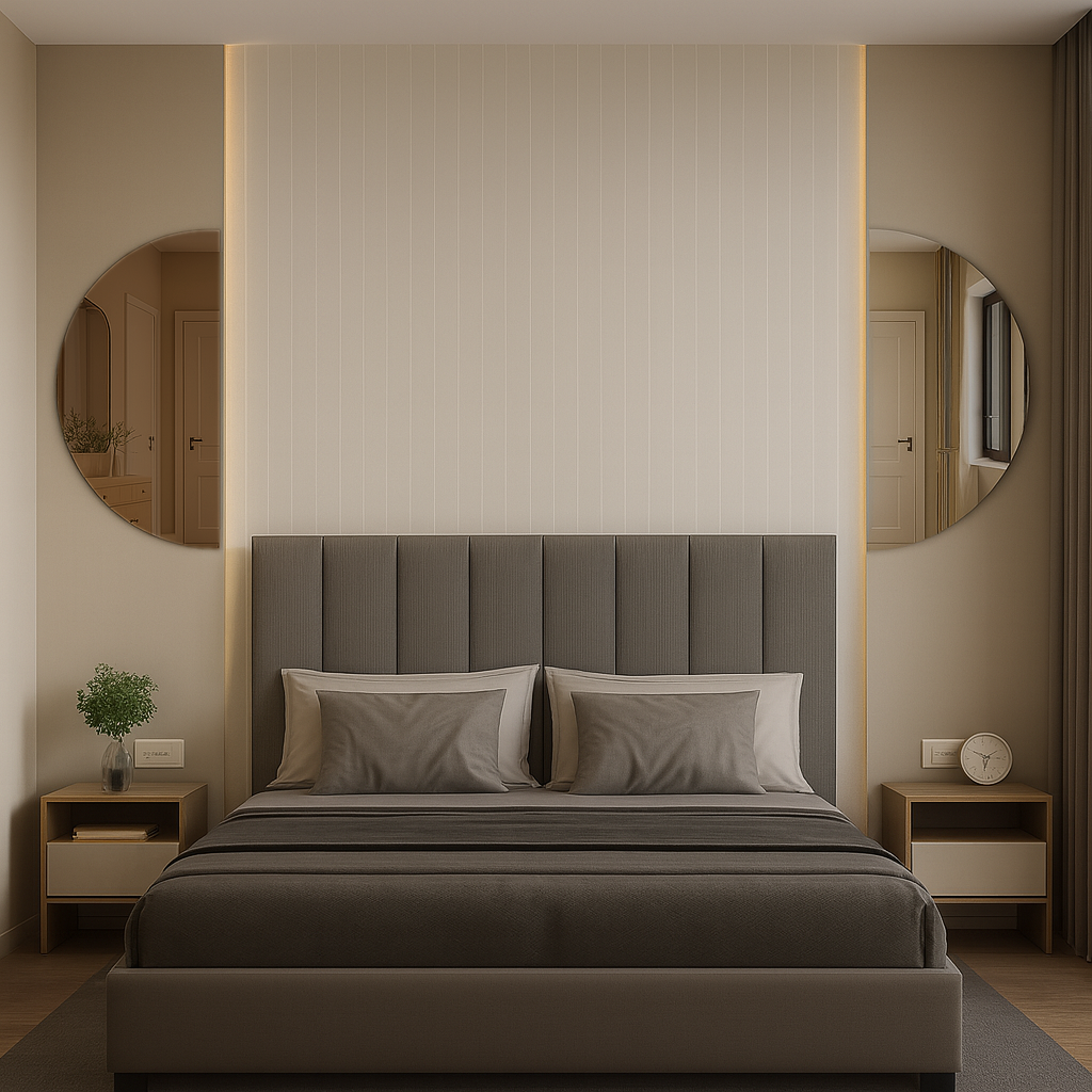 Set Of 2 Half-Moon Silver & Bronze Frameless Wall Mirror