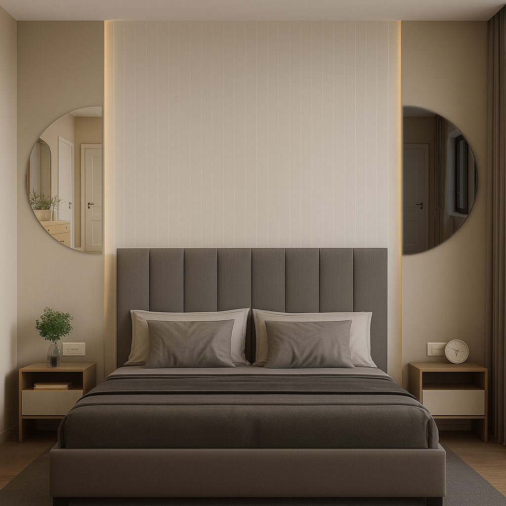 Set Of 2 Half-Moon Silver & Grey Frameless Wall Mirror