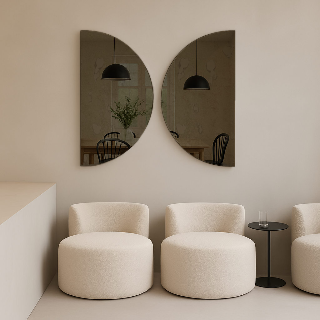 Set Of 2 Half-Moon Antique Bronze Frameless Wall Mirror