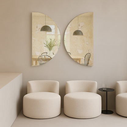 Set Of 2 Half-Moon Antique Silver Frameless Wall Mirror