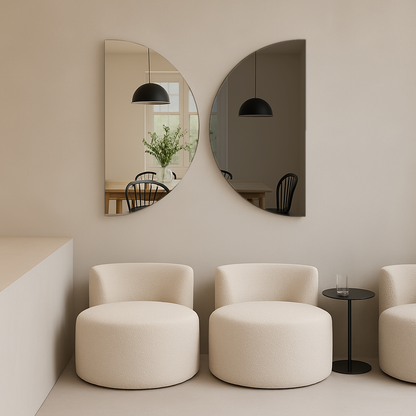 Set Of 2 Half-Moon Silver & Grey Frameless Wall Mirror