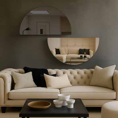 Set Of 2 Half-Moon Silver & Grey Frameless Wall Mirror