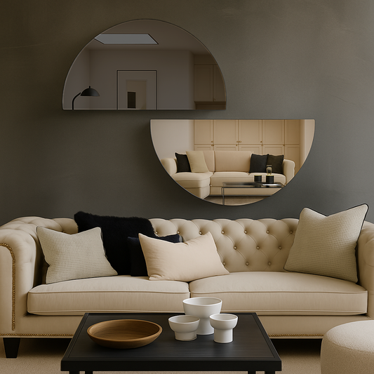 Set Of 2 Half-Moon Silver & Grey Frameless Wall Mirror