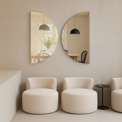 Set Of 2 Half-Moon Antique Silver & Silver Frameless Wall Mirror