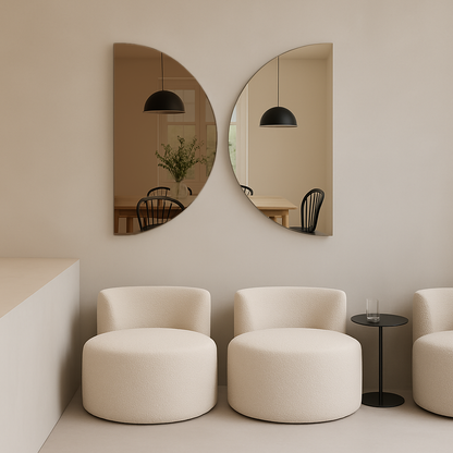 Set Of 2 Half-Moon Silver & Bronze Frameless Wall Mirror