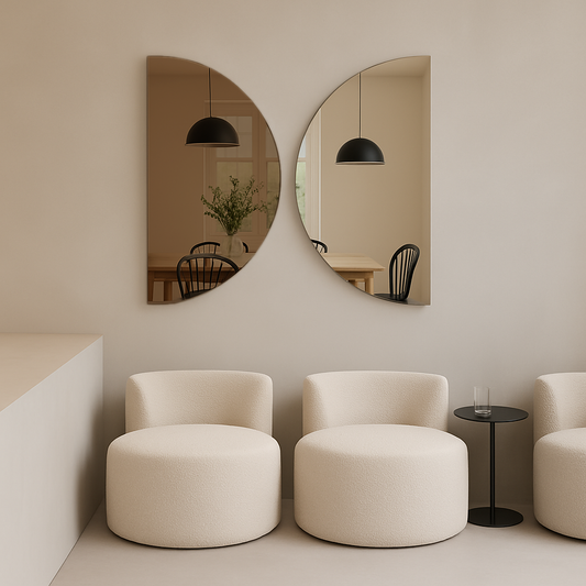 Set Of 2 Half-Moon Silver & Bronze Frameless Wall Mirror