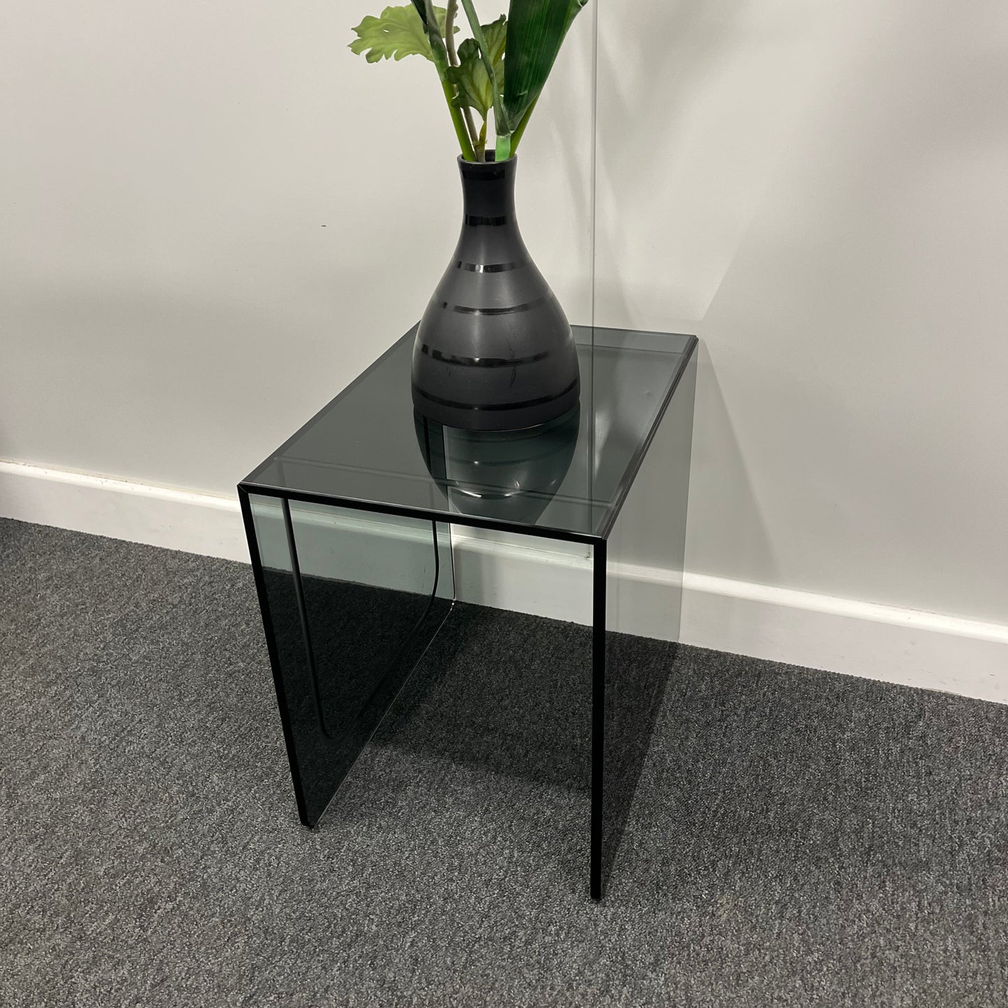 Small Smoked Glass Side Table | 10mm Tempered Grey Tint Glass, Frameless & UV Bonded