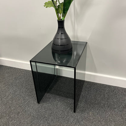 Small Smoked Glass Side Table | 10mm Tempered Grey Tint Glass, Frameless & UV Bonded