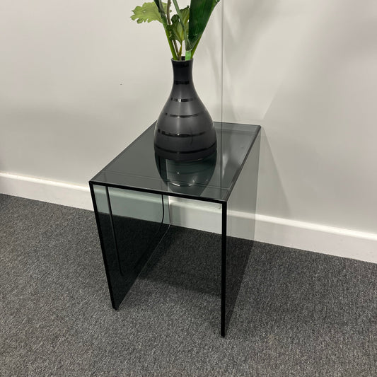 Small Smoked Glass Side Table | 10mm Tempered Grey Tint Glass, Frameless & UV Bonded