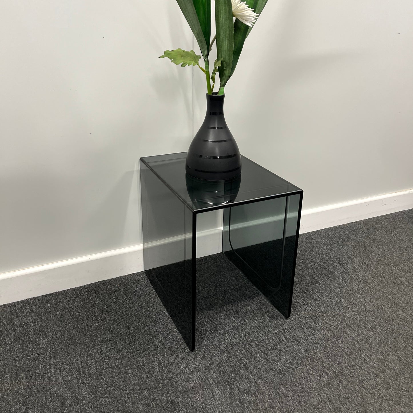 Small Smoked Glass Side Table | 10mm Tempered Grey Tint Glass, Frameless & UV Bonded
