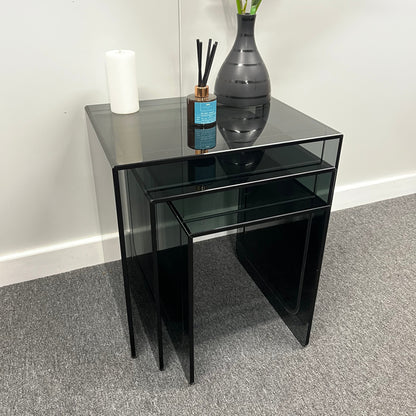 Modern Smoked Glass Nesting Tables – Set of 3 | 10mm Tempered Grey Tint Glass, Frameless & UV Bonded