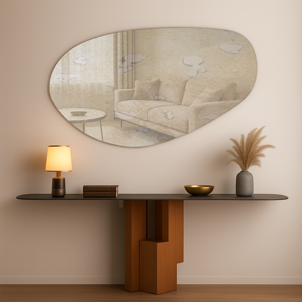 Antique Silver Frameless Irregular Shape Wall Mirror