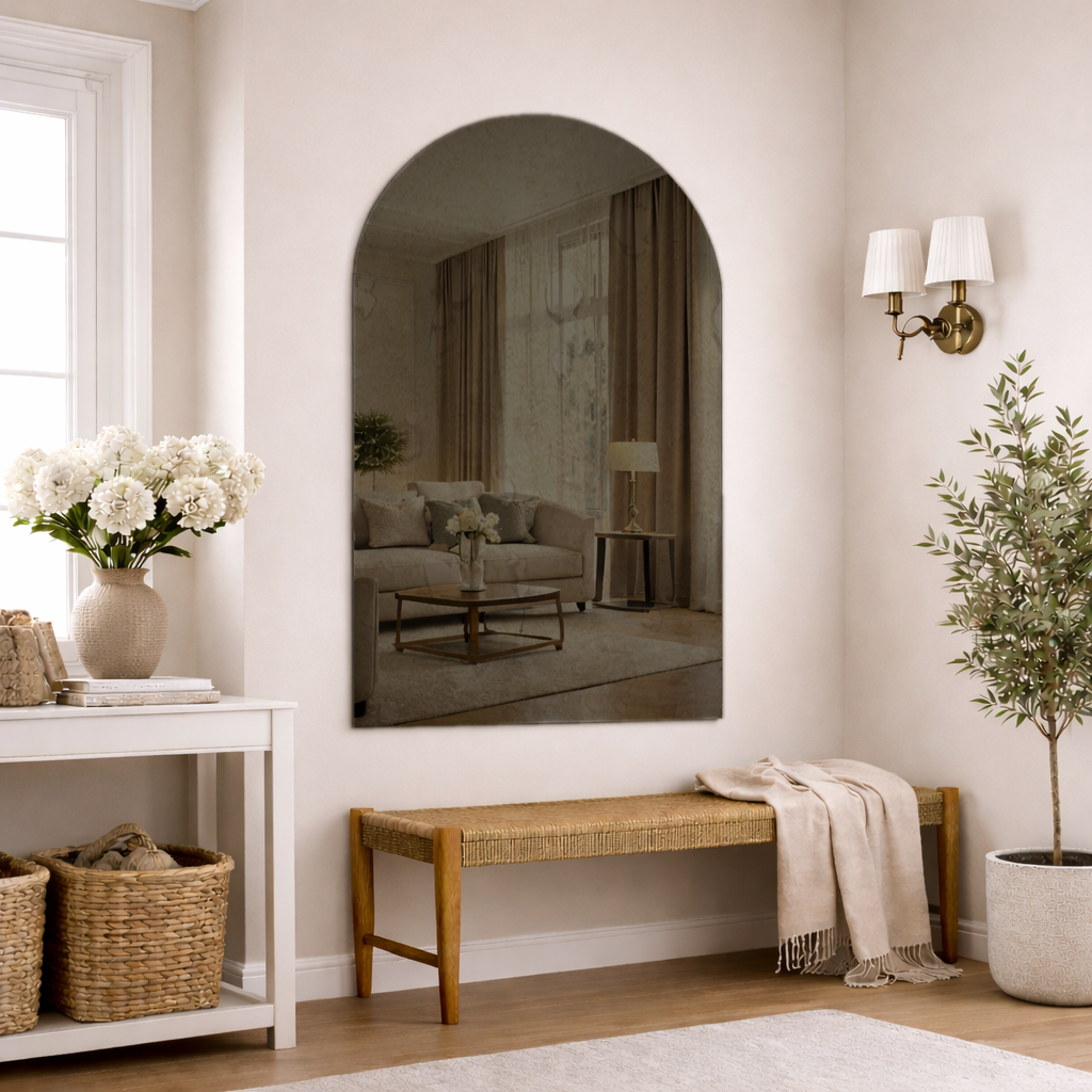 Arched Antique Bronze Frameless Wall Mirror – Modern Minimalist Home Décor