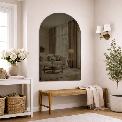 Arched Antique Bronze Frameless Wall Mirror – Modern Minimalist Home Décor