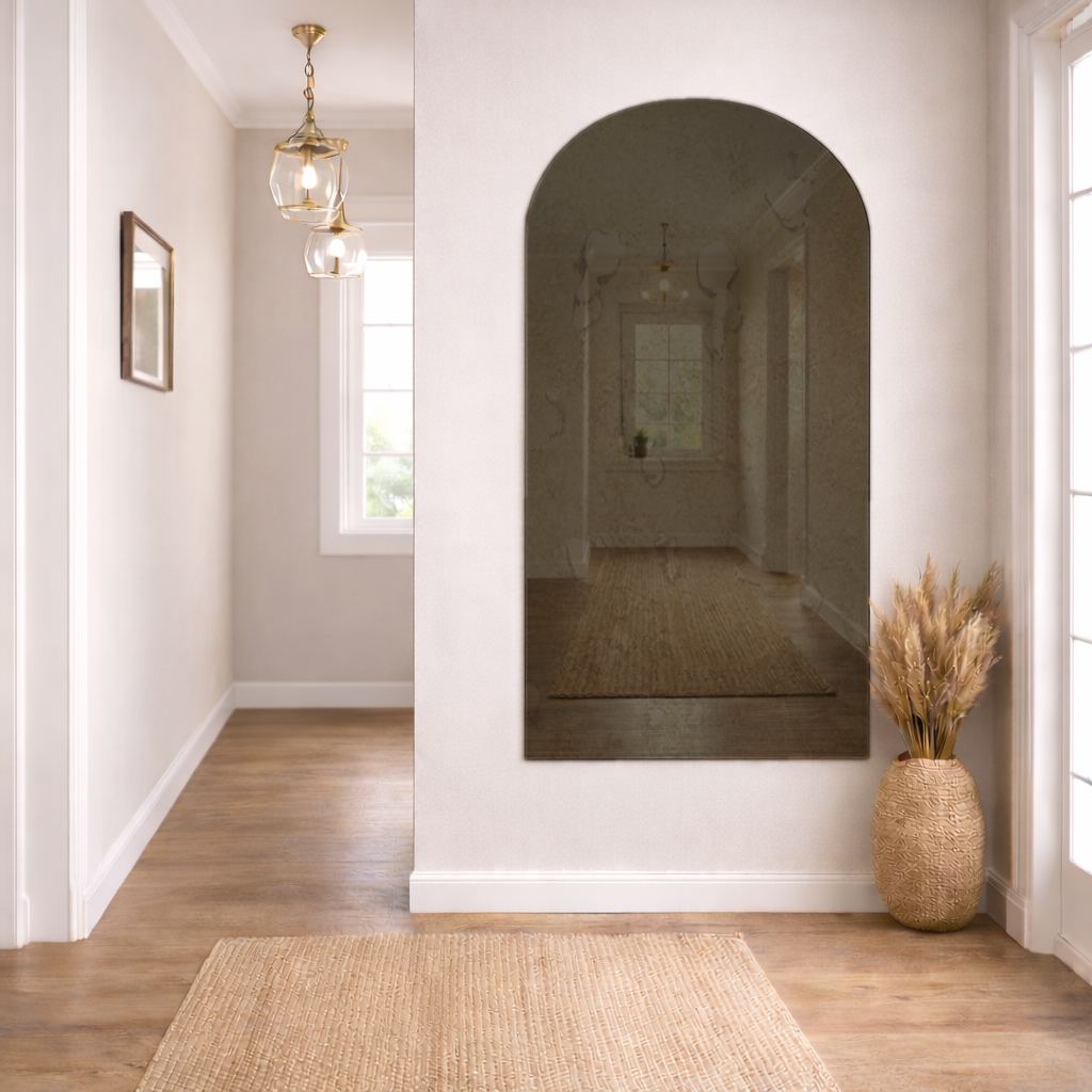 Arched Antique Bronze Frameless Wall Mirror – Modern Minimalist Home Décor