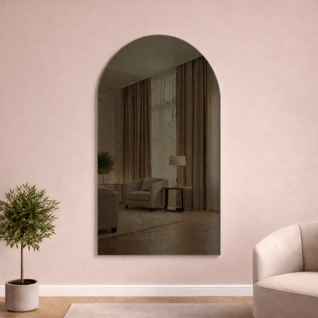 Arched Antique Bronze Frameless Wall Mirror – Modern Minimalist Home Décor