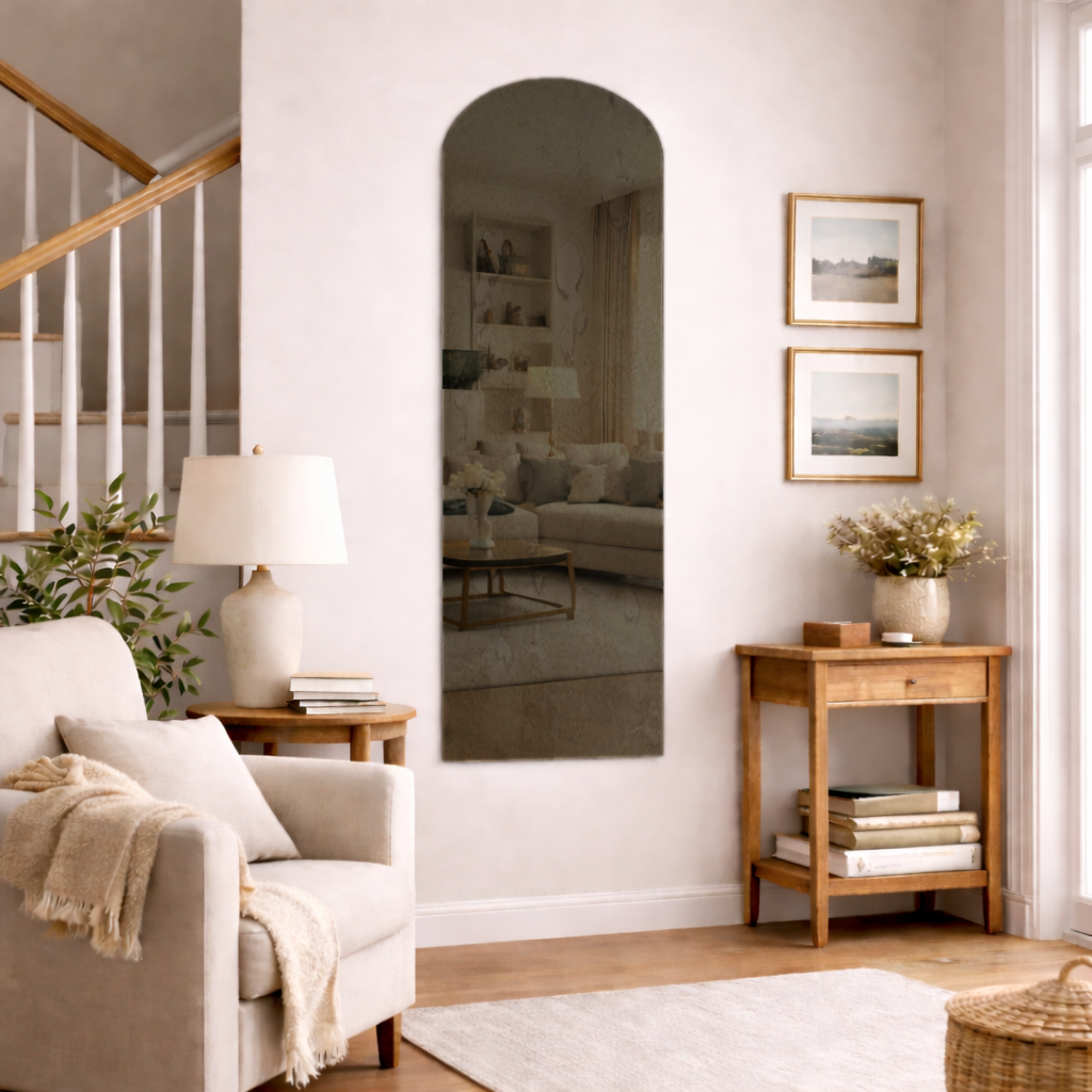 Arched Antique Bronze Frameless Wall Mirror – Modern Minimalist Home Décor
