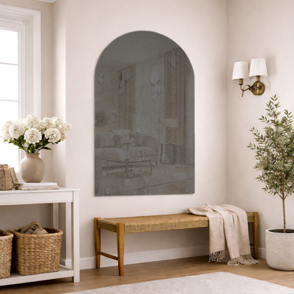 Arched Antique Grey Frameless Wall Mirror – Modern Minimalist Home Décor