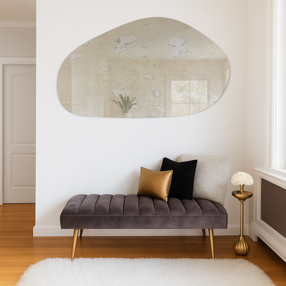 Antique Silver Frameless Irregular Shape Wall Mirror