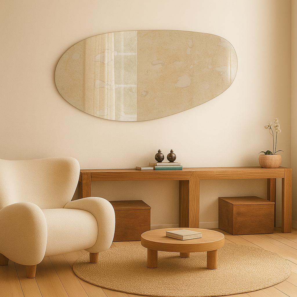 Antique Silver Frameless Irregular Shape Wall Mirror