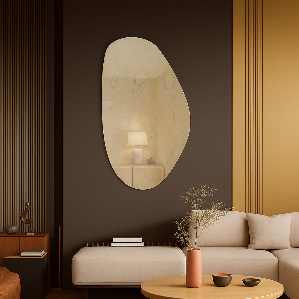 Antique Silver Frameless Irregular Shape Wall Mirror