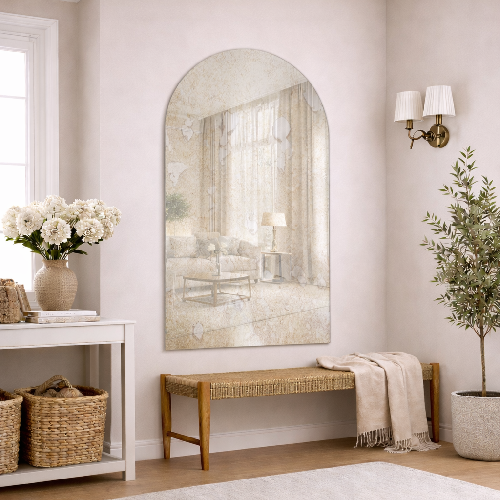 Arched Antique Silver Frameless Wall Mirror – Modern Minimalist Home Décor