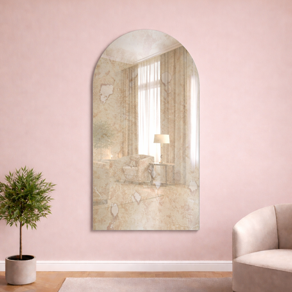 Arched Antique Silver Frameless Wall Mirror – Modern Minimalist Home Décor