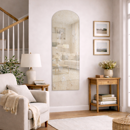 Arched Antique Silver Frameless Wall Mirror – Modern Minimalist Home Décor