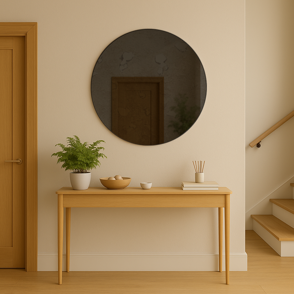 Antique Grey Contemporary Round Frameless Mirror