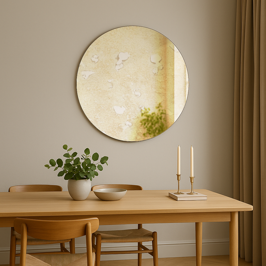 Antique silver Contemporary Round Frameless Mirror