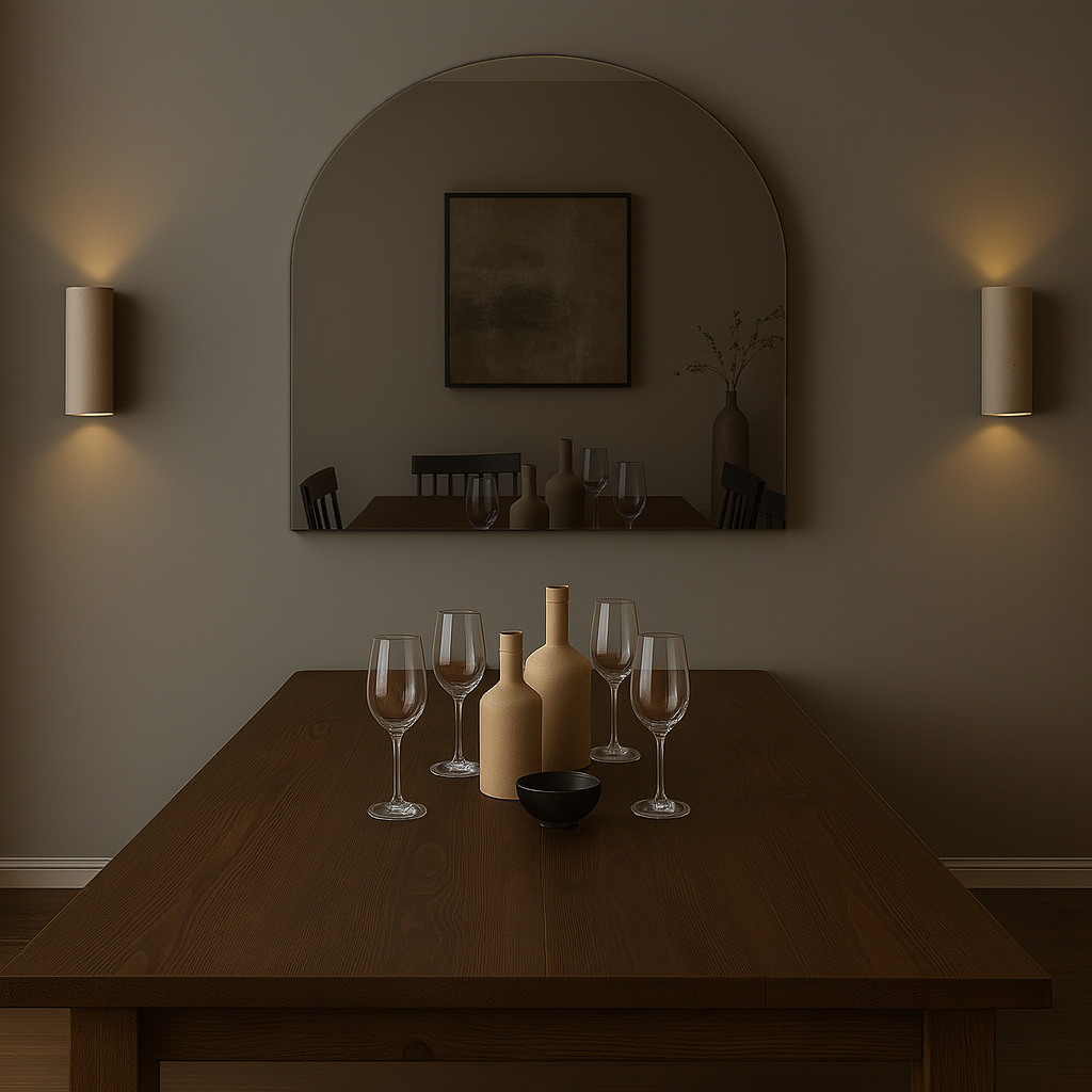 Arched Grey Frameless Wall Mirror – Modern Minimalist Home Décor