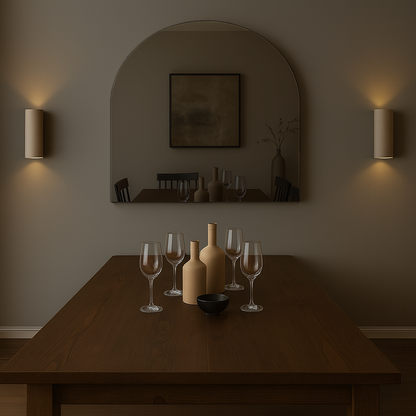 Arched Grey Frameless Wall Mirror – Modern Minimalist Home Décor